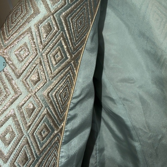 Max Mara Pianoforte Metallic Brocade Silk-Lined Jacket | Silver Blue | Sz 6 - Picture 12 of 14